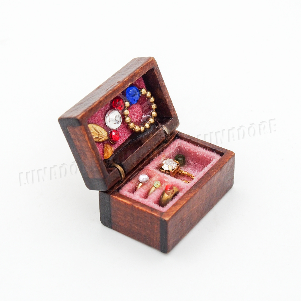 1/12 Wooden Filled Jewelry Box Miniature Chest Case Dollhouse Decor ...