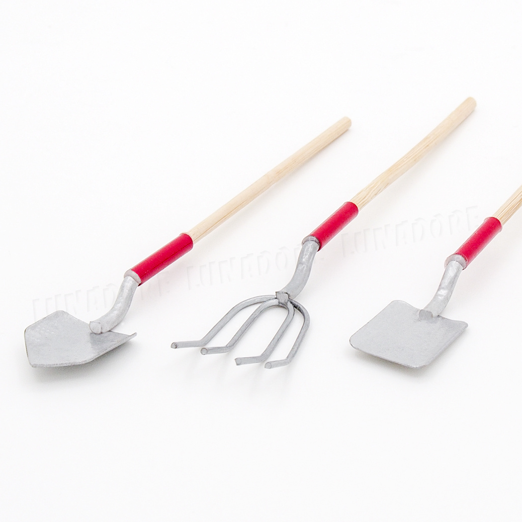 3pcs 1:12 Dollhouse Miniature Shovels Pitchfork Barn Fairy Gardening Tools LE