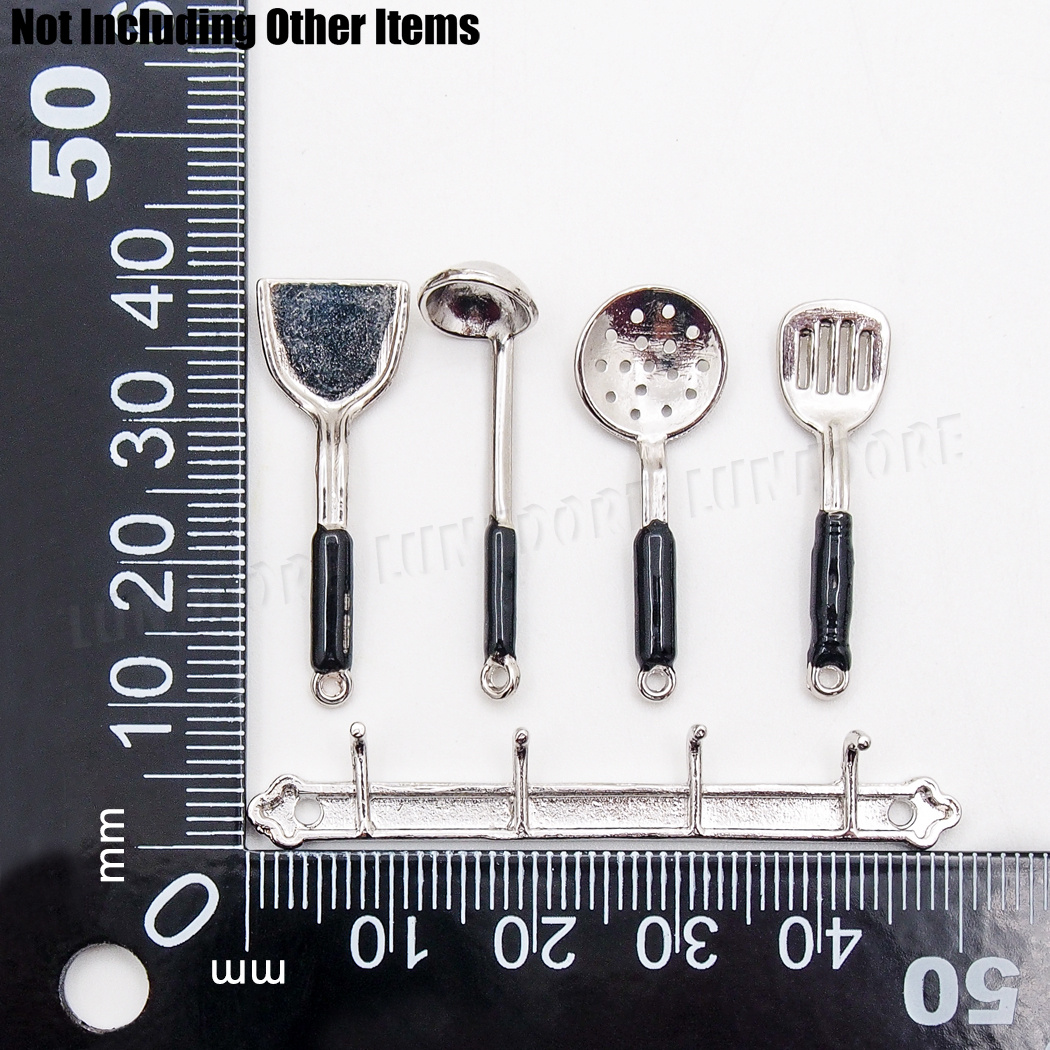 1:12 Miniature Kitchen Utensil Holder 4 Loose Utensils Silver Cookware Dollhouse