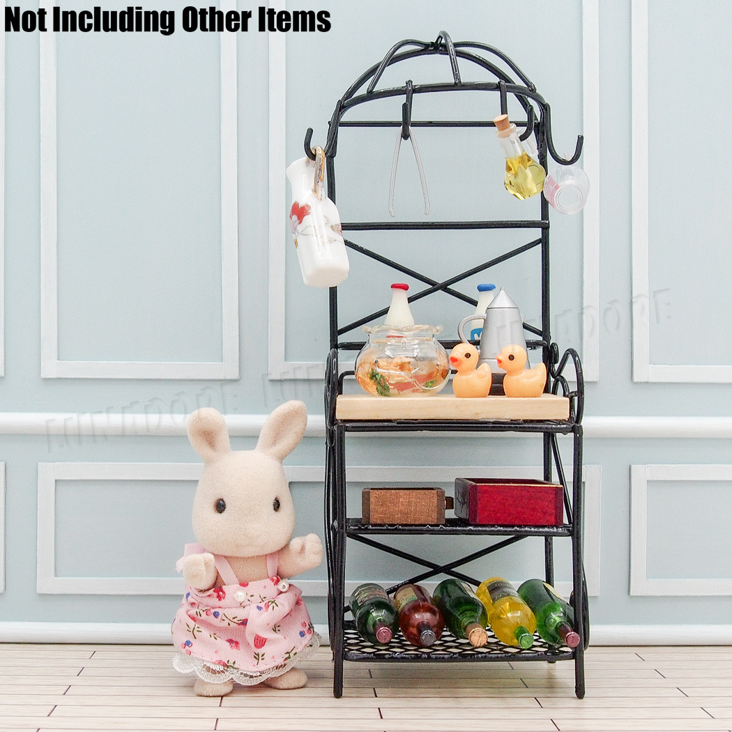 112 Miniature Metal Bakers Rack w Wood Butcher Block Shelving Kitchen