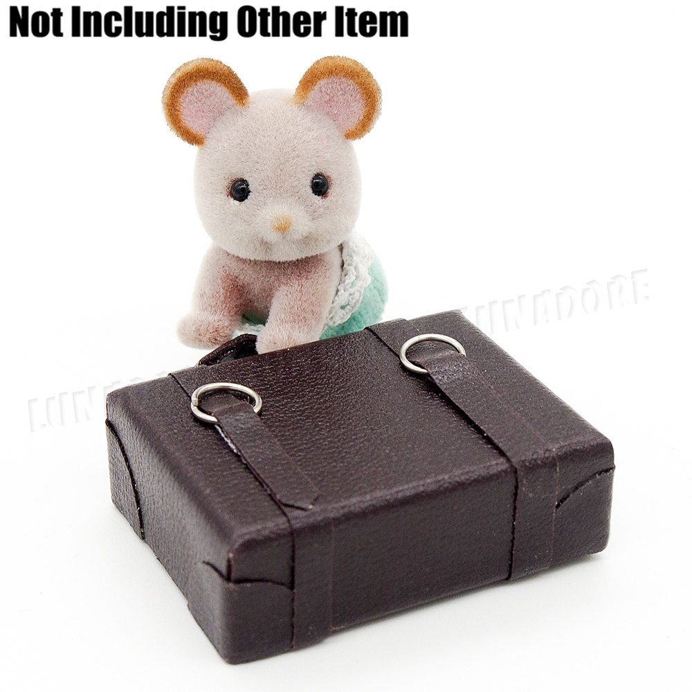 Leather Suitcase Wooden Box Vintage Briefcase Miniature Dollhouse Toy