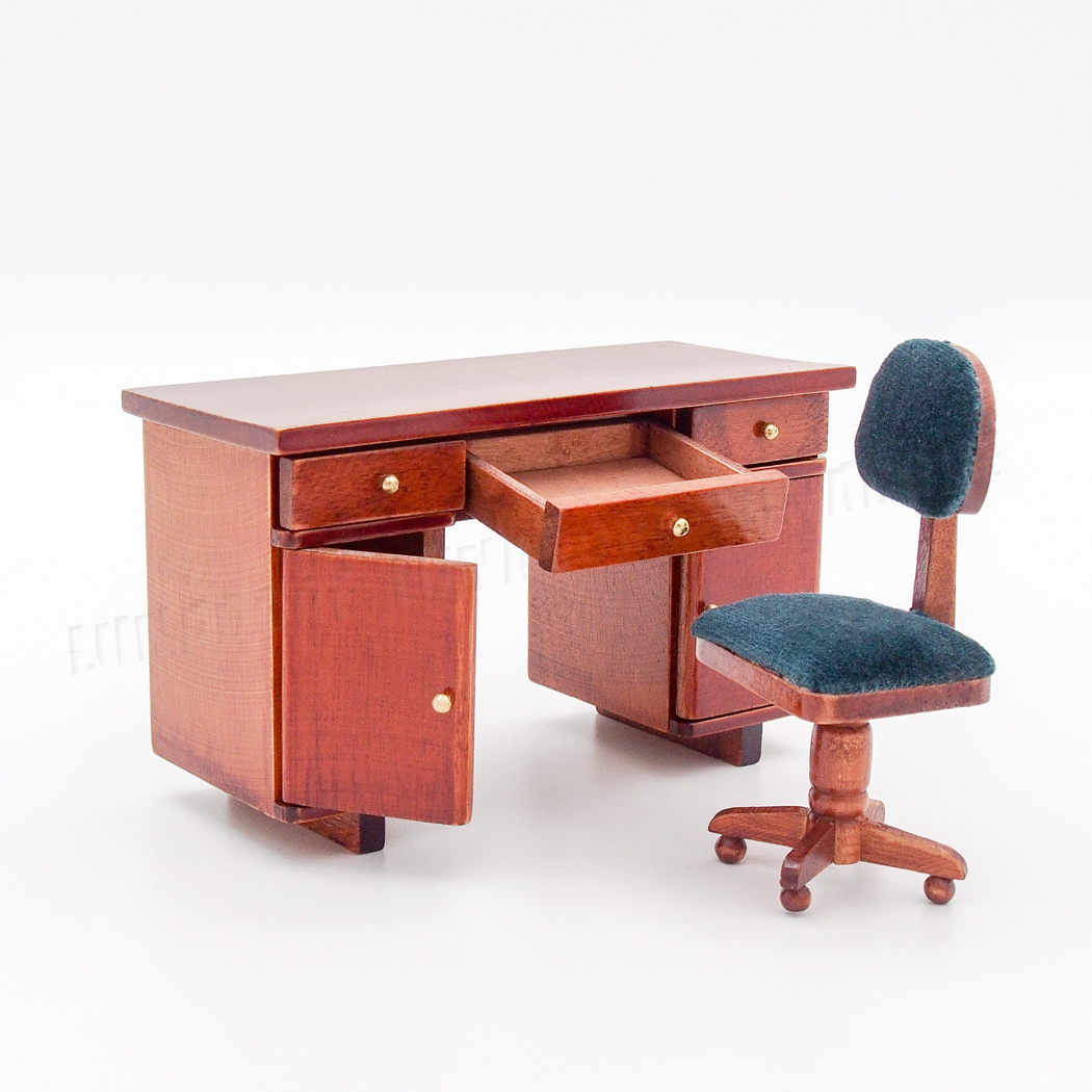 Details About 1 12 Miniature Wooden Office Desk Chair Working Drawer Furniture Dollhouse Decor