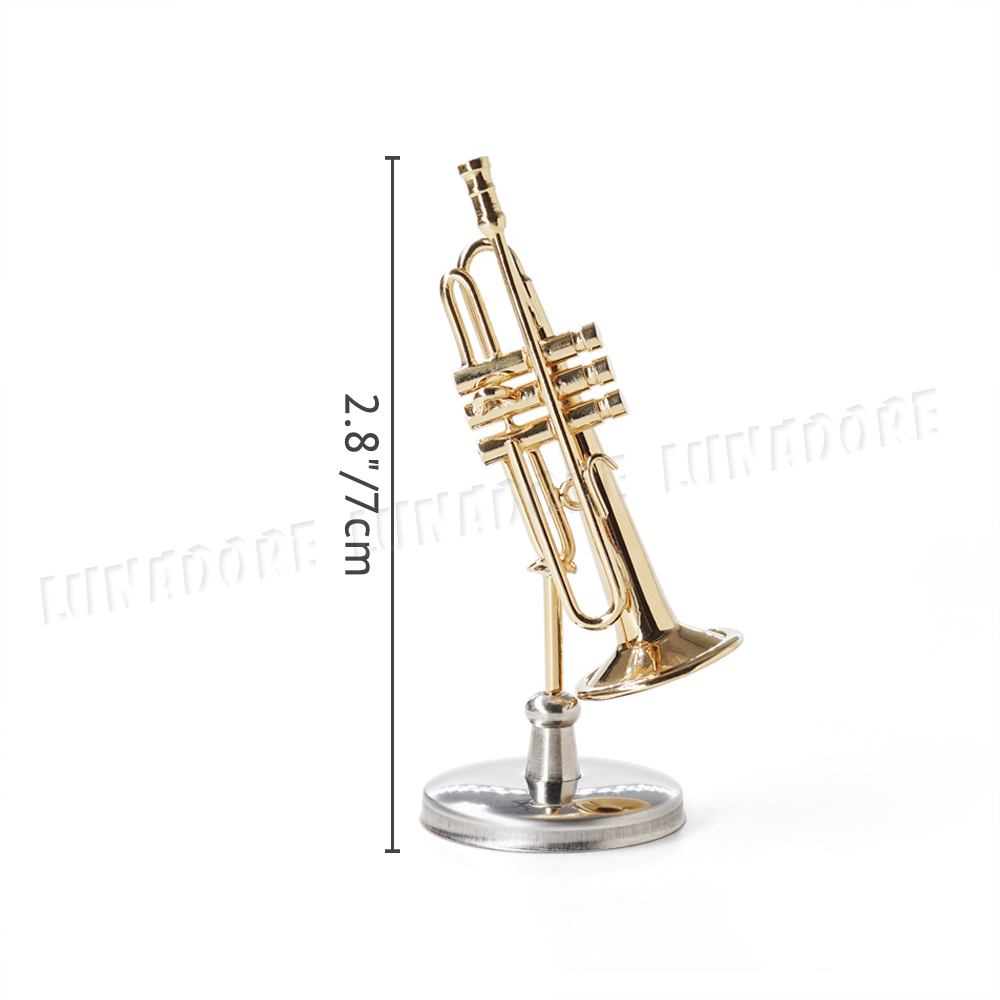 Trompette miniature : instrument de musique en laiton doré hauteur 12 cm