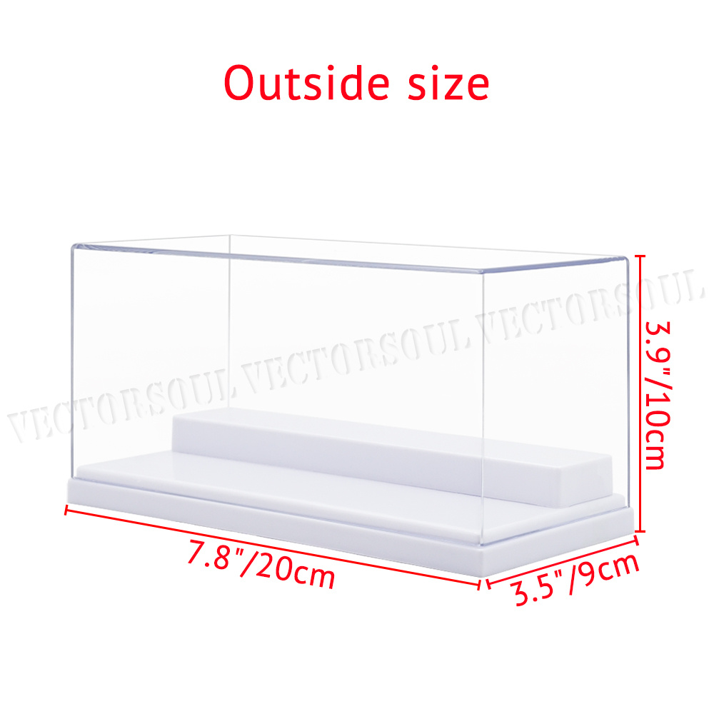 US 7.6" L Clear Acrylic Display Case UV Perspex Box Plastic White Base