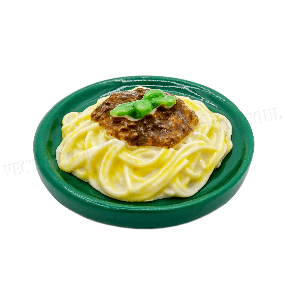 1:12 Miniature Spaghetti Bolognese Green Plate Kitchen Food Pasta Dollhouse Toy