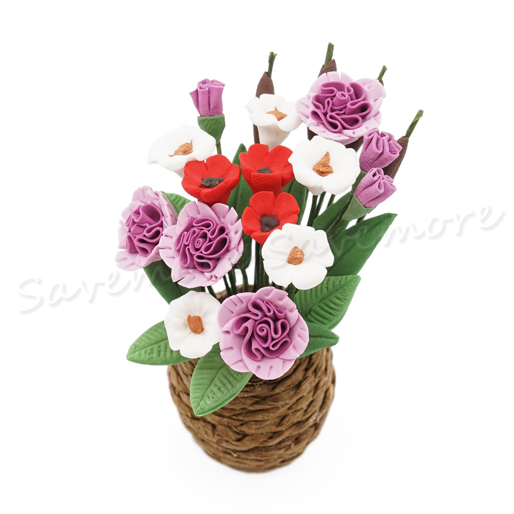 Dark Pink Rose Flower Clay Plant D.I.Y Dollhouse Miniatures Garden /& Room Decor